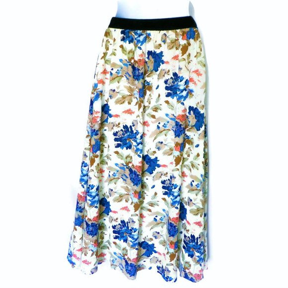 Velvet Space 46 Skirt Midi Floral Lined Velvet Waistband Side Zip Full S - Picture 2 of 8